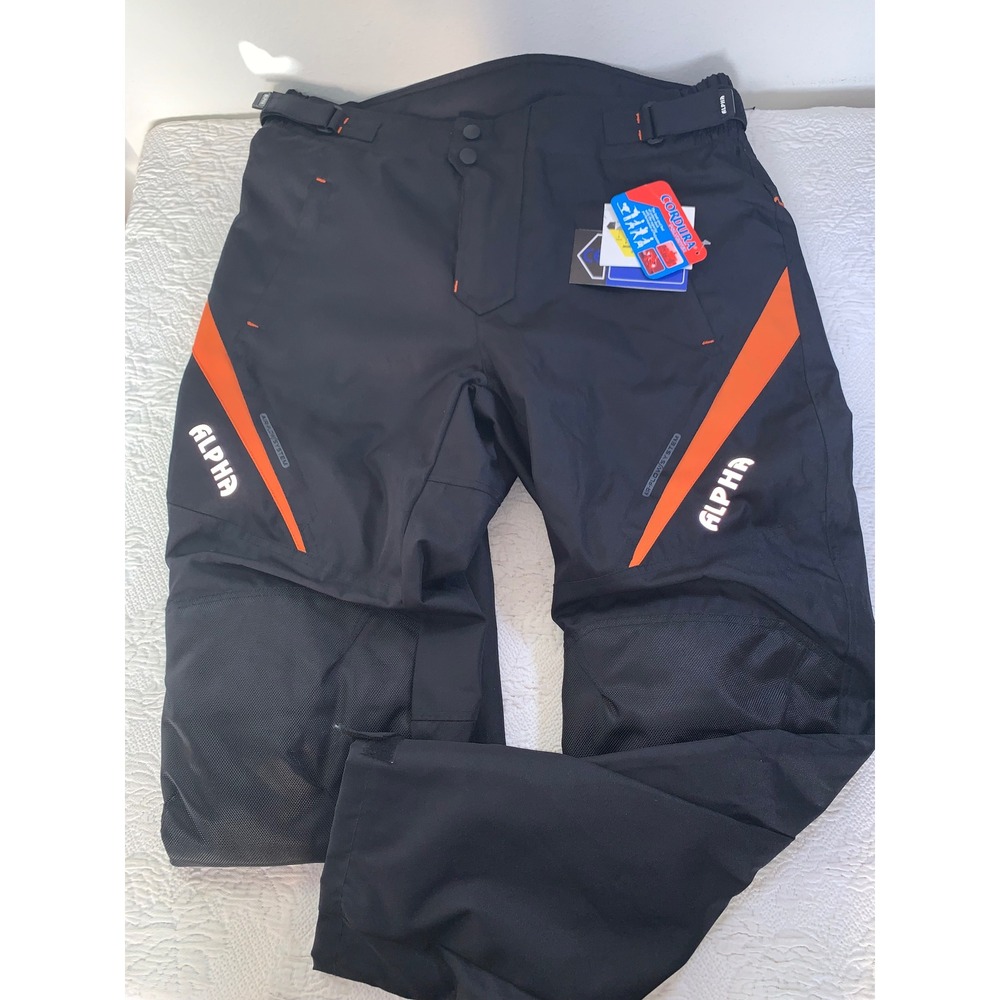 Alpha Cycle Gear Mens Cordura Motorcycle Riding Pants Black Orange 40x30 NEW